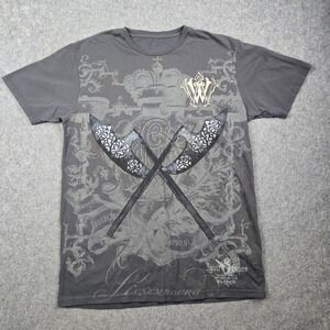 White Tag T Shirt Mens Large Grey Battle Axe Gothic Graphic Spirit Conquers‎ Y2K